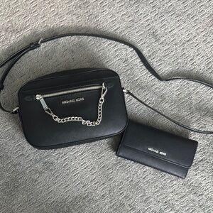 Michael Kors Black Crossbody Bag with Silver Chain